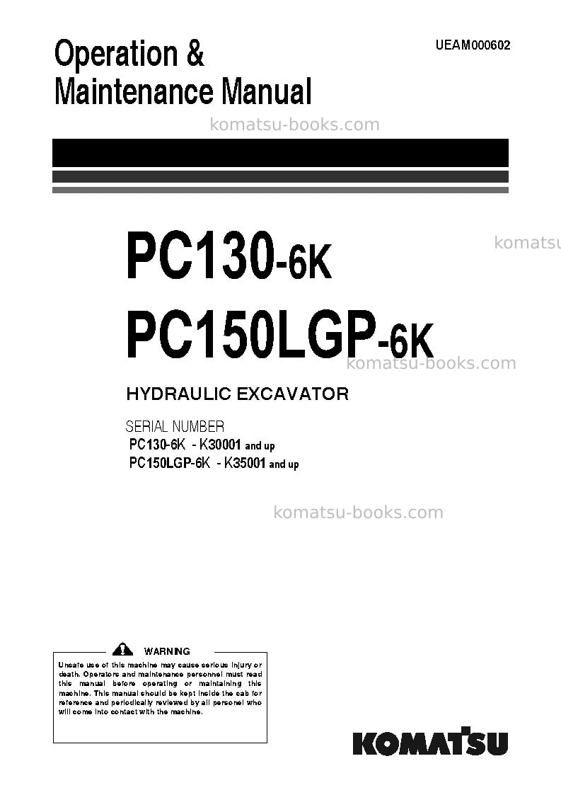 Komatsu pc130-6gbr-k Operation manual cover Komatsu pc130-6gbr-k Operation manual cover