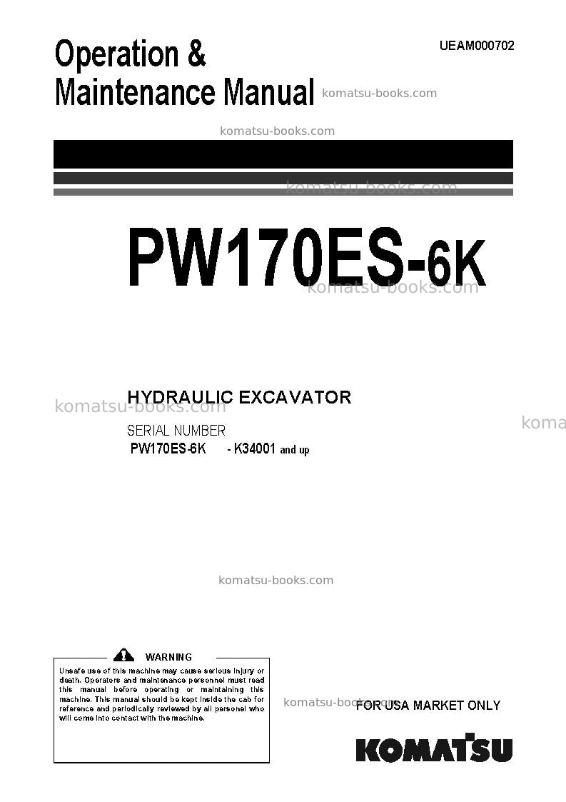 Komatsu pw170es-6gbr-k Operation manual cover