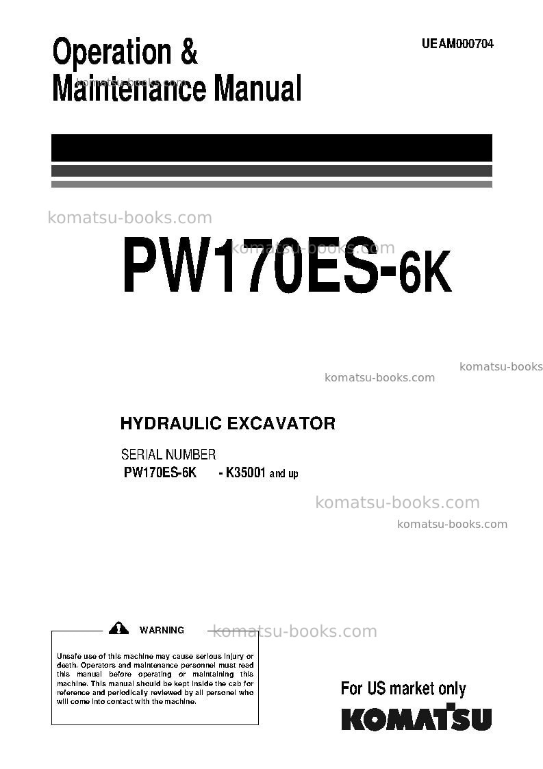 Komatsu pw170es-6gbr Operation manual cover Komatsu pw170es-6gbr Operation manual cover