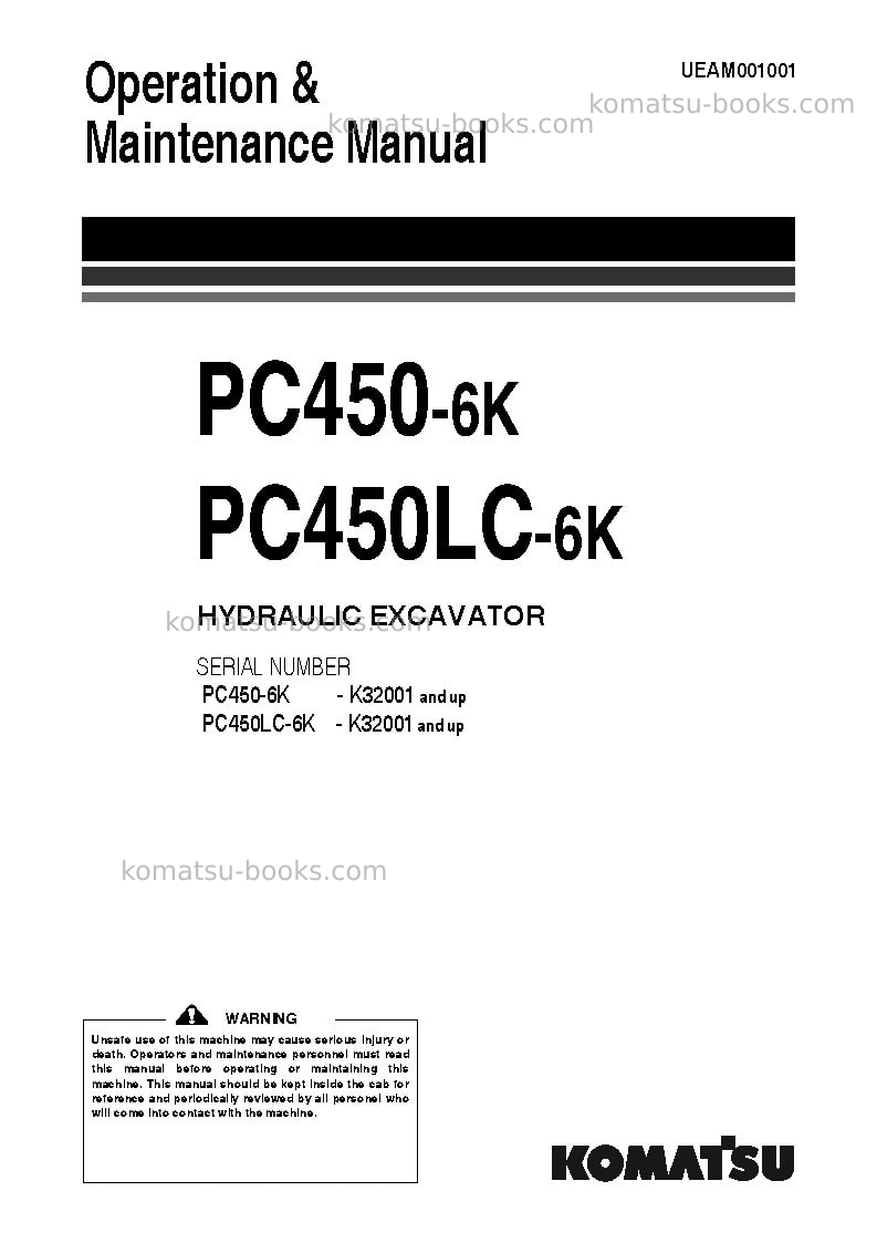 Komatsu pc450-6gbr-k Operation manual cover