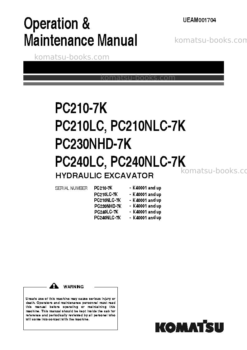 Komatsu pc210-7gbr-k Operation manual cover Komatsu pc210-7gbr-k Operation manual cover