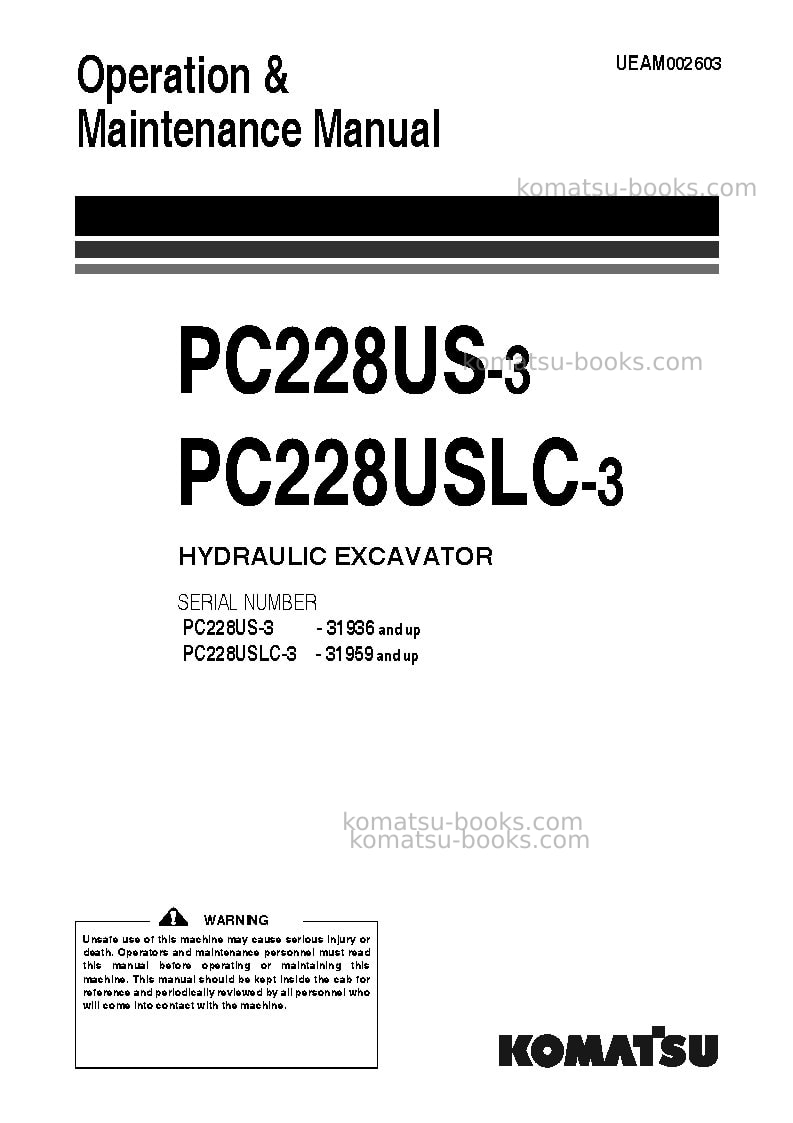 Komatsu pc228uslc-3gbr Operation manual cover Komatsu pc228uslc-3gbr Operation manual cover