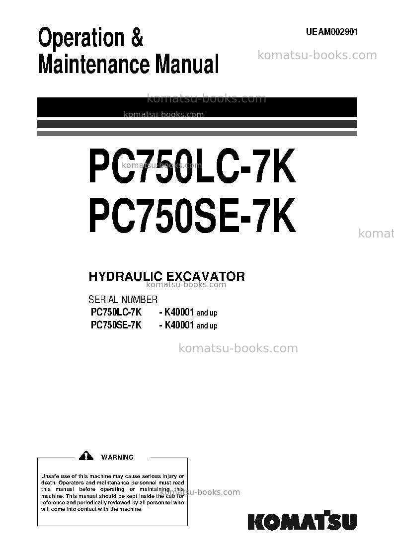 Komatsu pc750lc-7gbr-k Operation manual cover Komatsu pc750lc-7gbr-k Operation manual cover