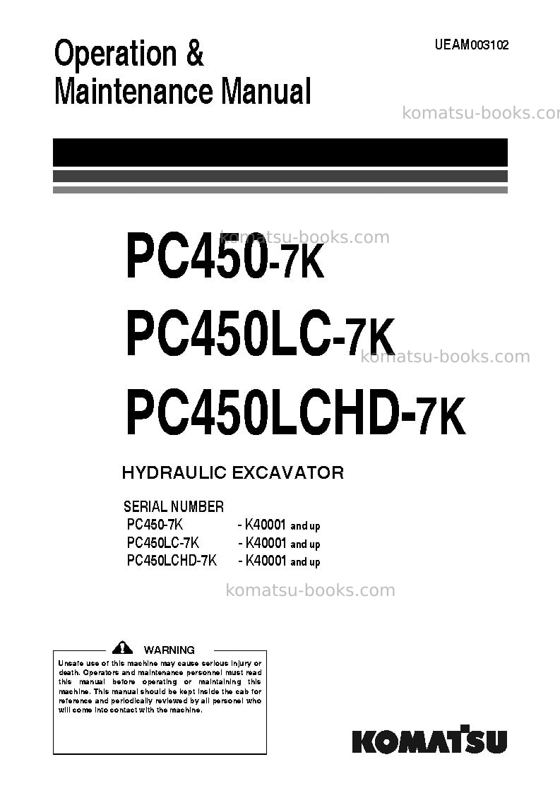 Komatsu pc450lc-7gbr-k Operation manual cover Komatsu pc450lc-7gbr-k Operation manual cover