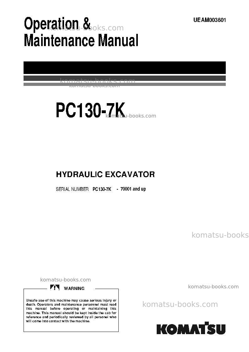 Komatsu pc130-7gbr-k Operation manual cover Komatsu pc130-7gbr-k Operation manual cover