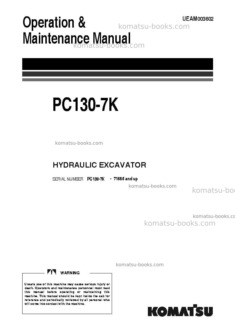 Komatsu pc130-7gbr-k Operation manual cover Komatsu pc130-7gbr-k Operation manual cover