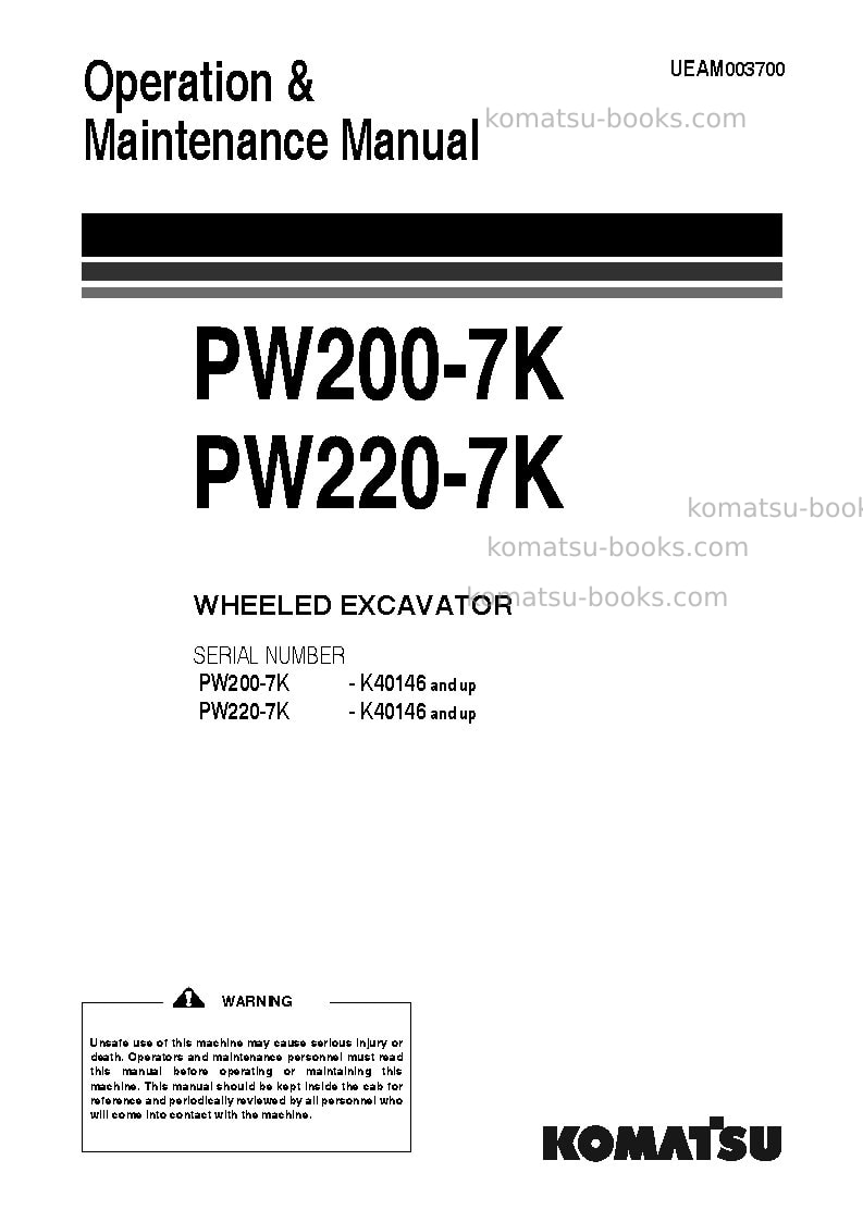 Komatsu pw220-7gbr-k Operation manual cover