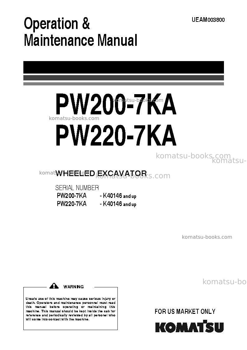 Komatsu pw200-7gbr-usa Operation manual cover Komatsu pw200-7gbr-usa Operation manual cover