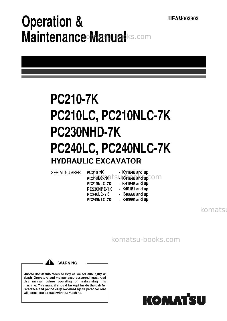 Komatsu pc210nlc-7gbr-k Operation manual cover Komatsu pc210nlc-7gbr-k Operation manual cover