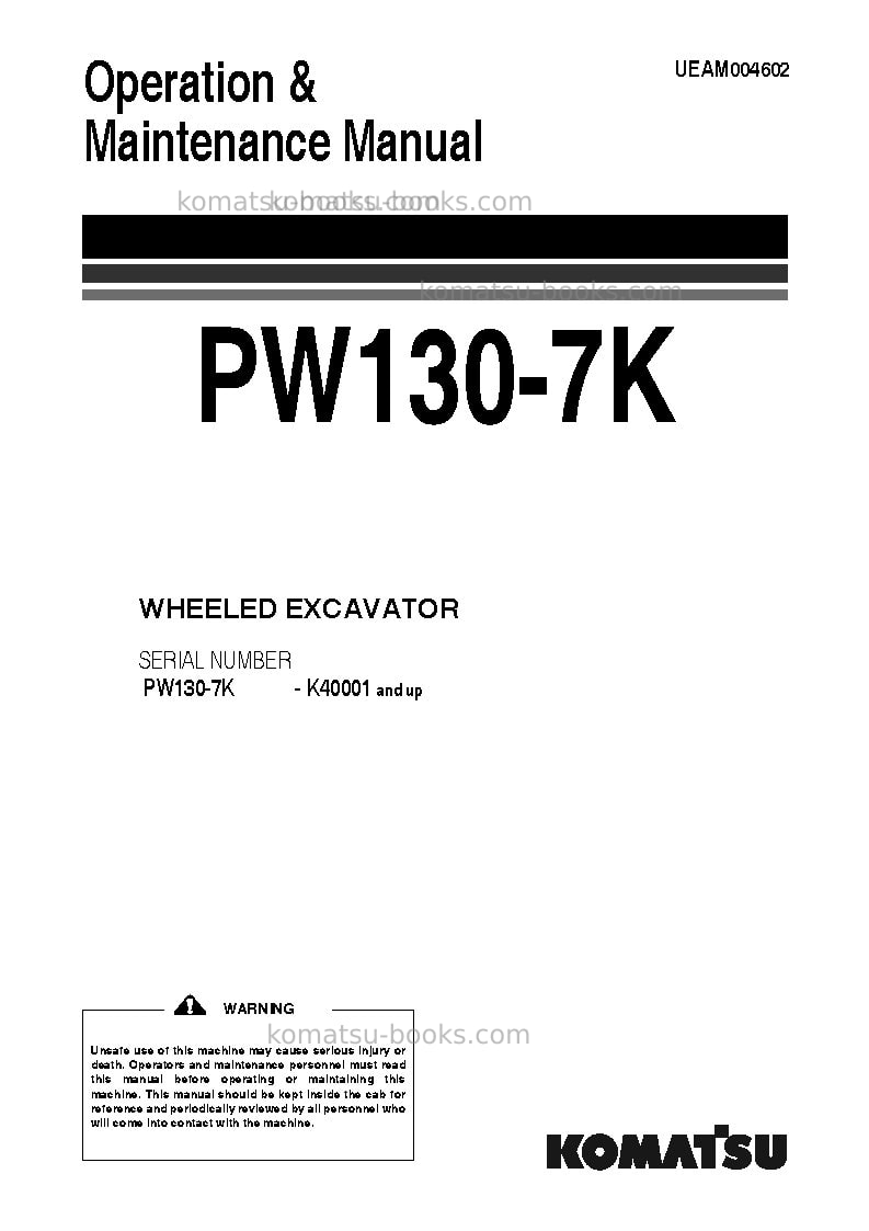 Komatsu pw130-7gbr-k Operation manual cover Komatsu pw130-7gbr-k Operation manual cover