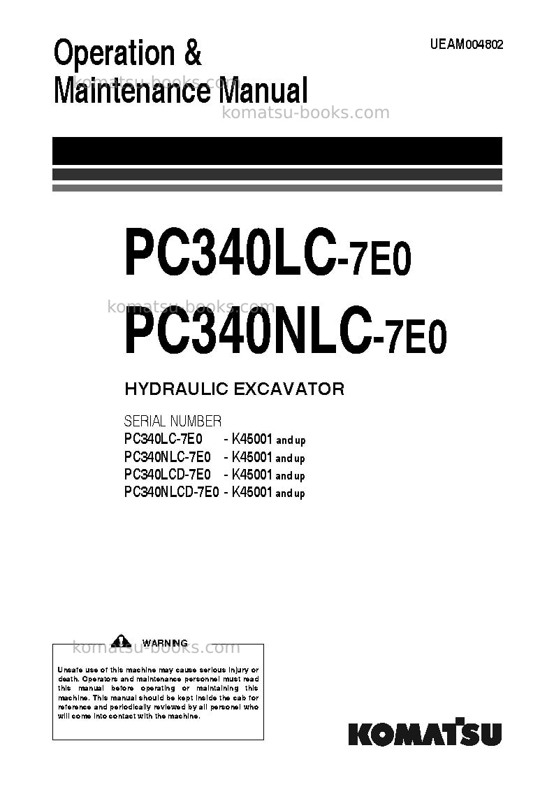 Komatsu pc340lcd-7gbr-tier3 Operation manual cover Komatsu pc340lcd-7gbr-tier3 Operation manual cover