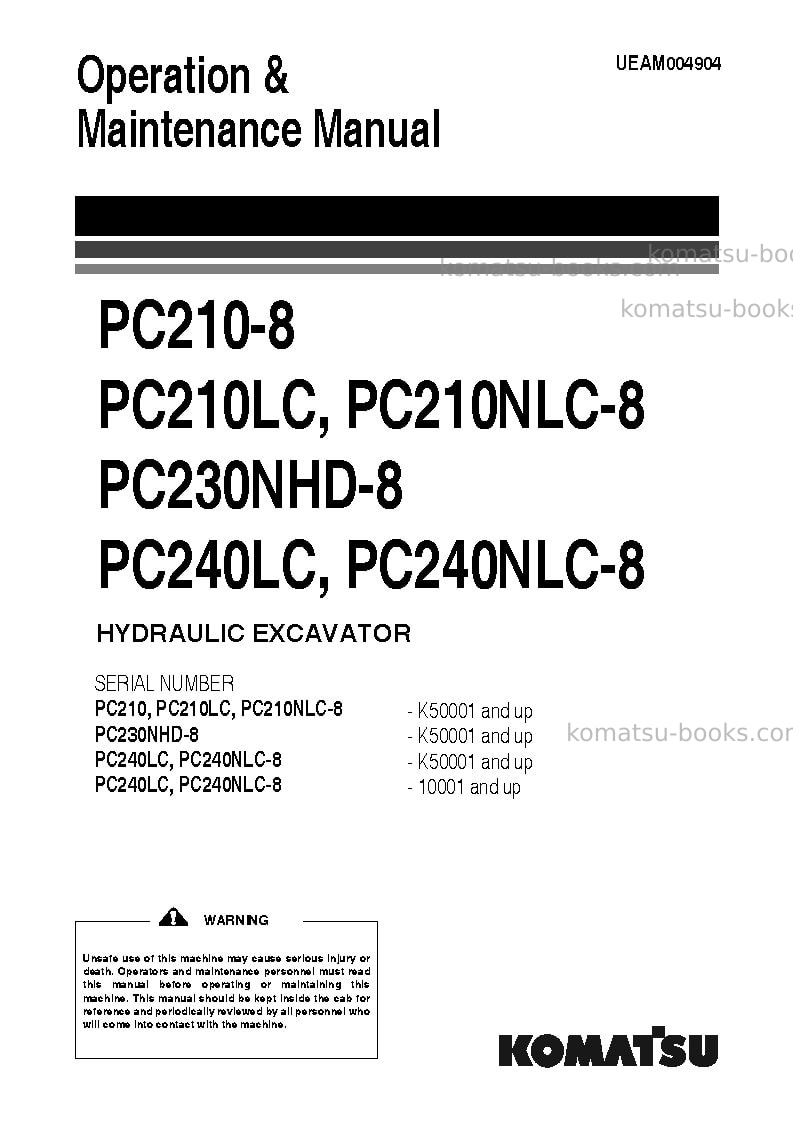 Komatsu pc240lc-8gbr Operation manual cover Komatsu pc240lc-8gbr Operation manual cover