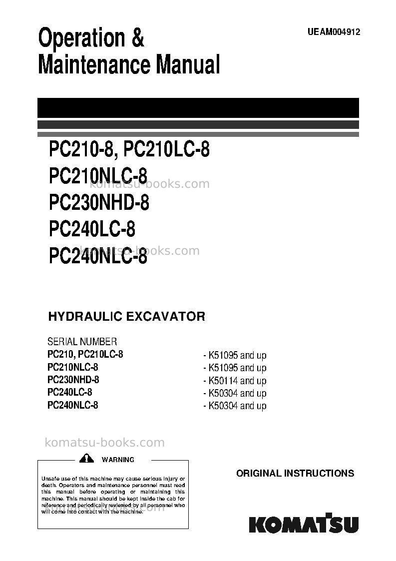 Komatsu pc210nlc-8gbr Operation manual cover Komatsu pc210nlc-8gbr Operation manual cover