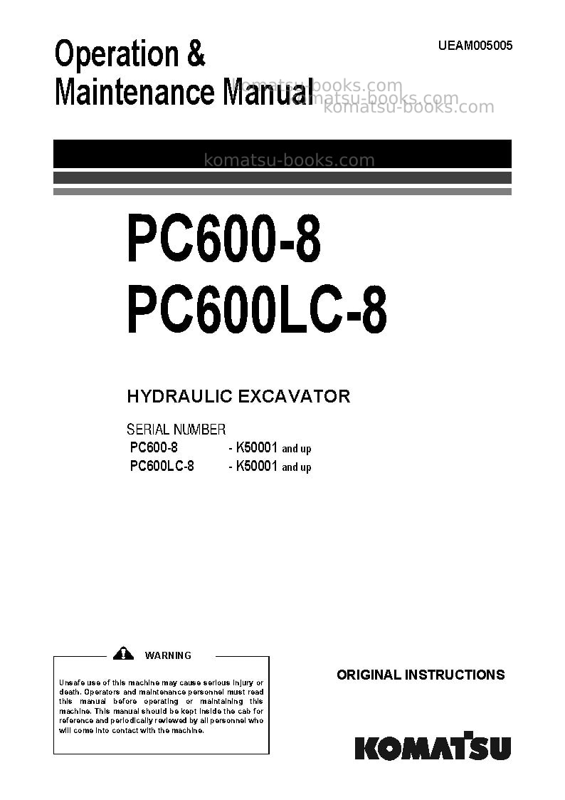 Komatsu pc600lc-8gbr Operation manual cover