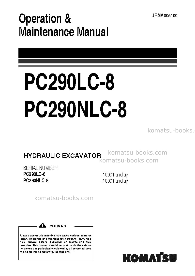 Komatsu pc290nlc-8gbr Operation manual cover Komatsu pc290nlc-8gbr Operation manual cover