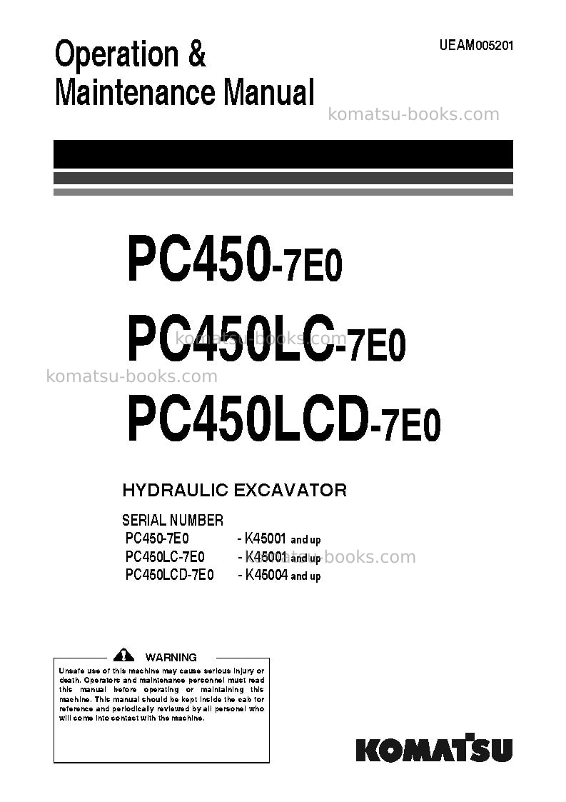 Komatsu pc450-7gbr-tier 3 Operation manual cover Komatsu pc450-7gbr-tier 3 Operation manual cover