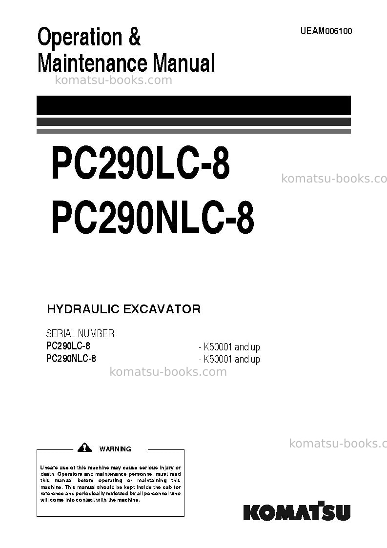 Komatsu pc290nlc-8gbr Operation manual cover Komatsu pc290nlc-8gbr Operation manual cover