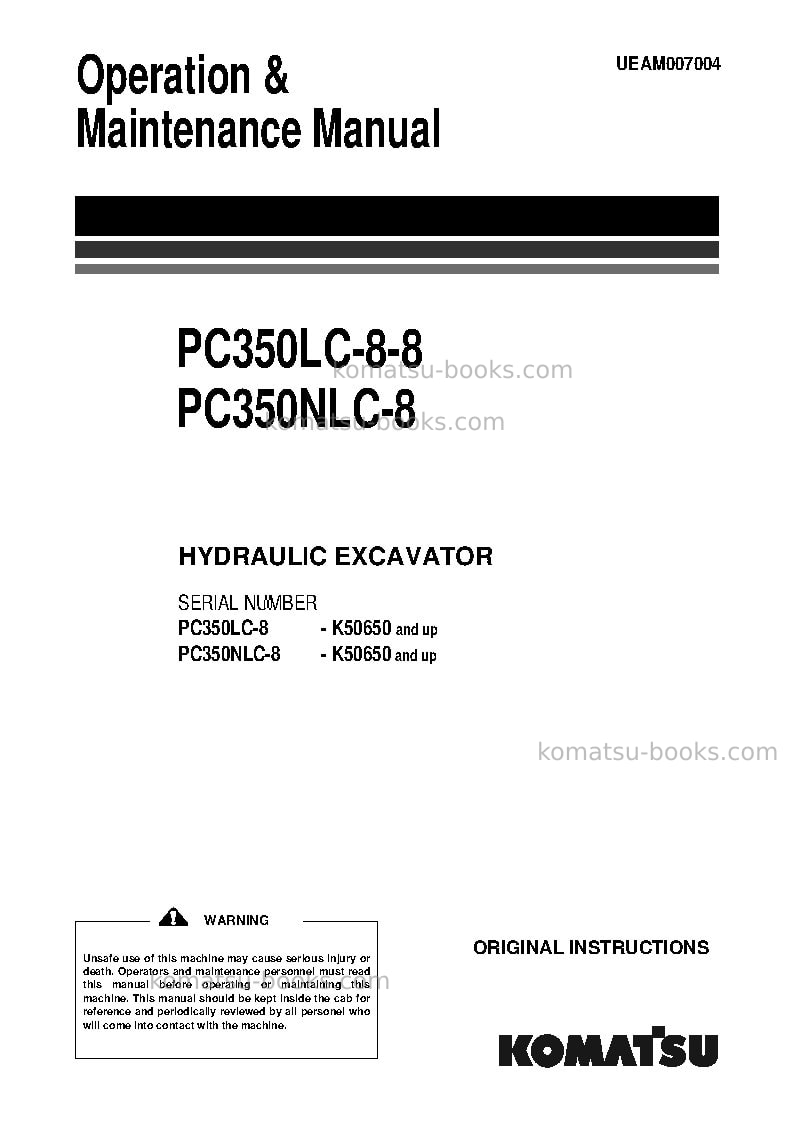 Komatsu pc350lc-8gbr Operation manual cover Komatsu pc350lc-8gbr Operation manual cover