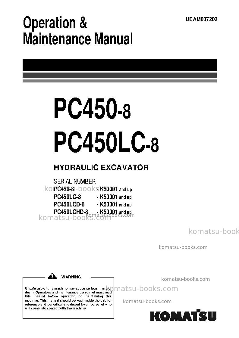 Komatsu pc450-8gbr Operation manual cover Komatsu pc450-8gbr Operation manual cover