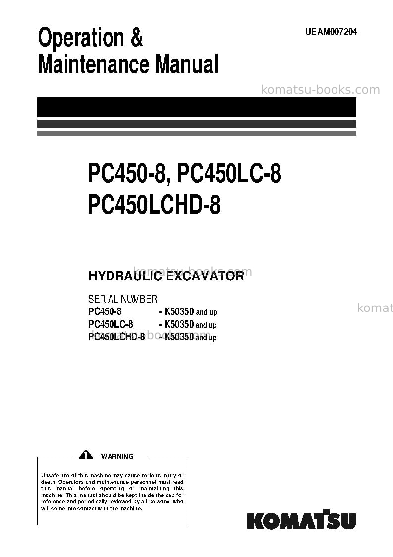 Komatsu pc450-8gbr Operation manual cover