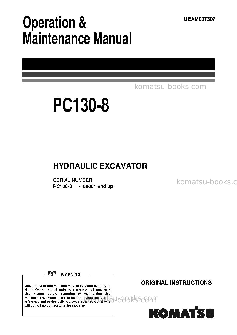 Komatsu pc130-8gbr Operation manual cover Komatsu pc130-8gbr Operation manual cover