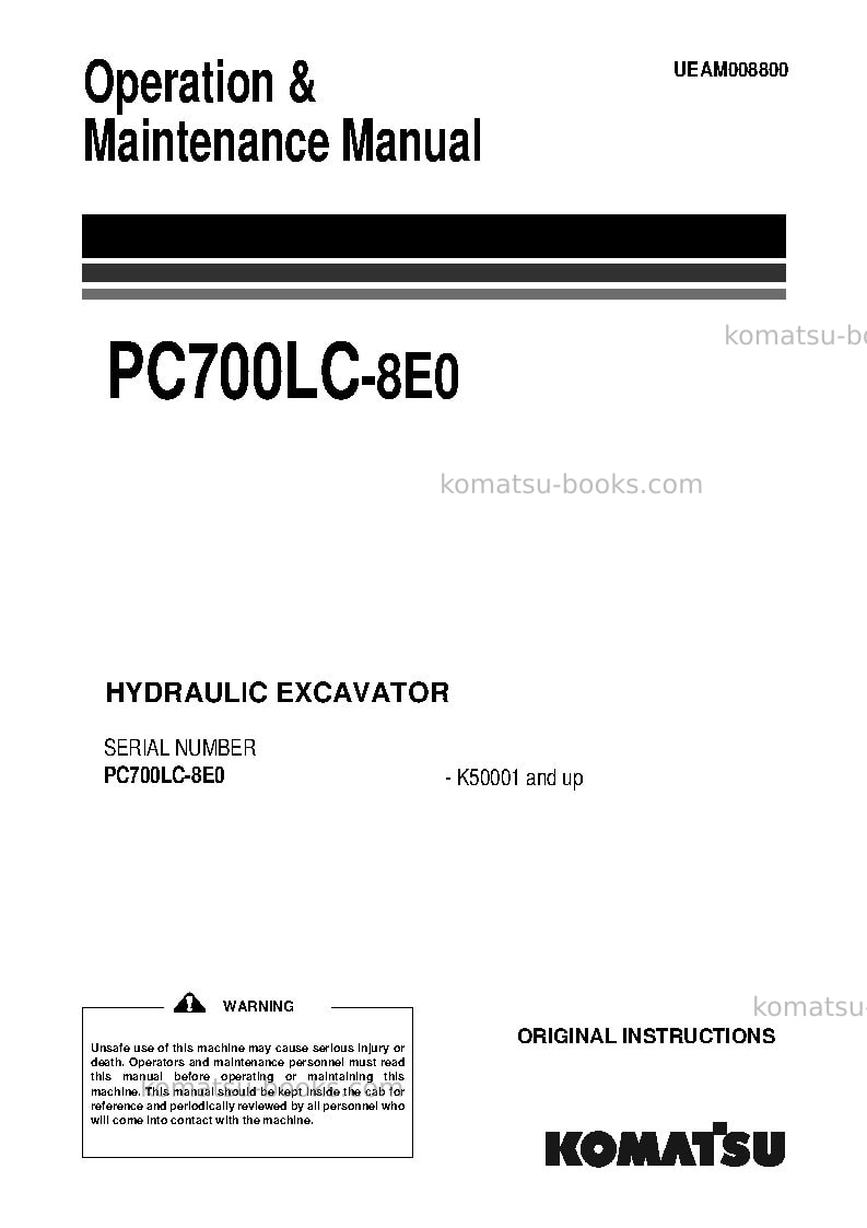 Komatsu pc700lc-8gbr-e0 Operation manual cover Komatsu pc700lc-8gbr-e0 Operation manual cover