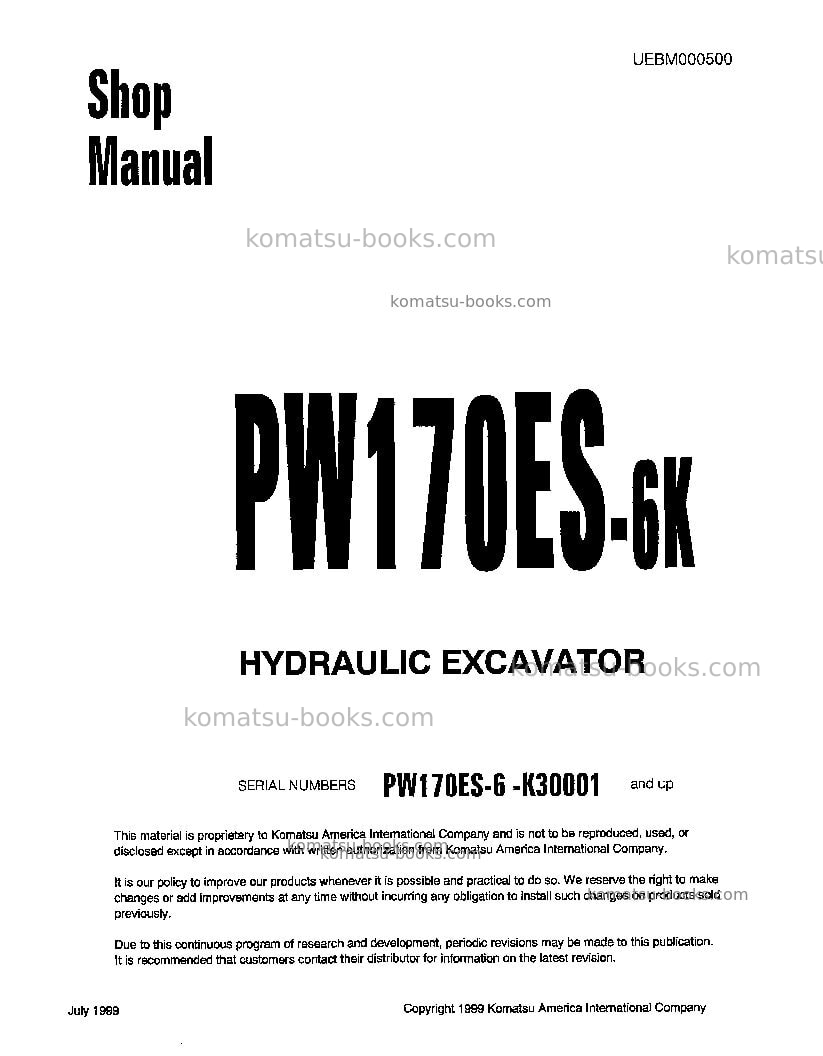 Komatsu pw170es-6gbr-k Repair & maintenance cover Komatsu pw170es-6gbr-k Repair & maintenance cover