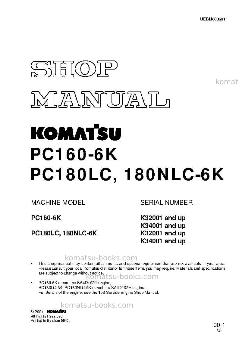 Komatsu pc160-6gbr-k Repair & maintenance cover Komatsu pc160-6gbr-k Repair & maintenance cover
