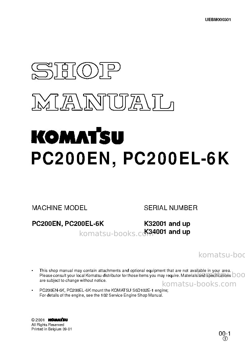 Komatsu pc200el-6gbr-k Repair & maintenance cover