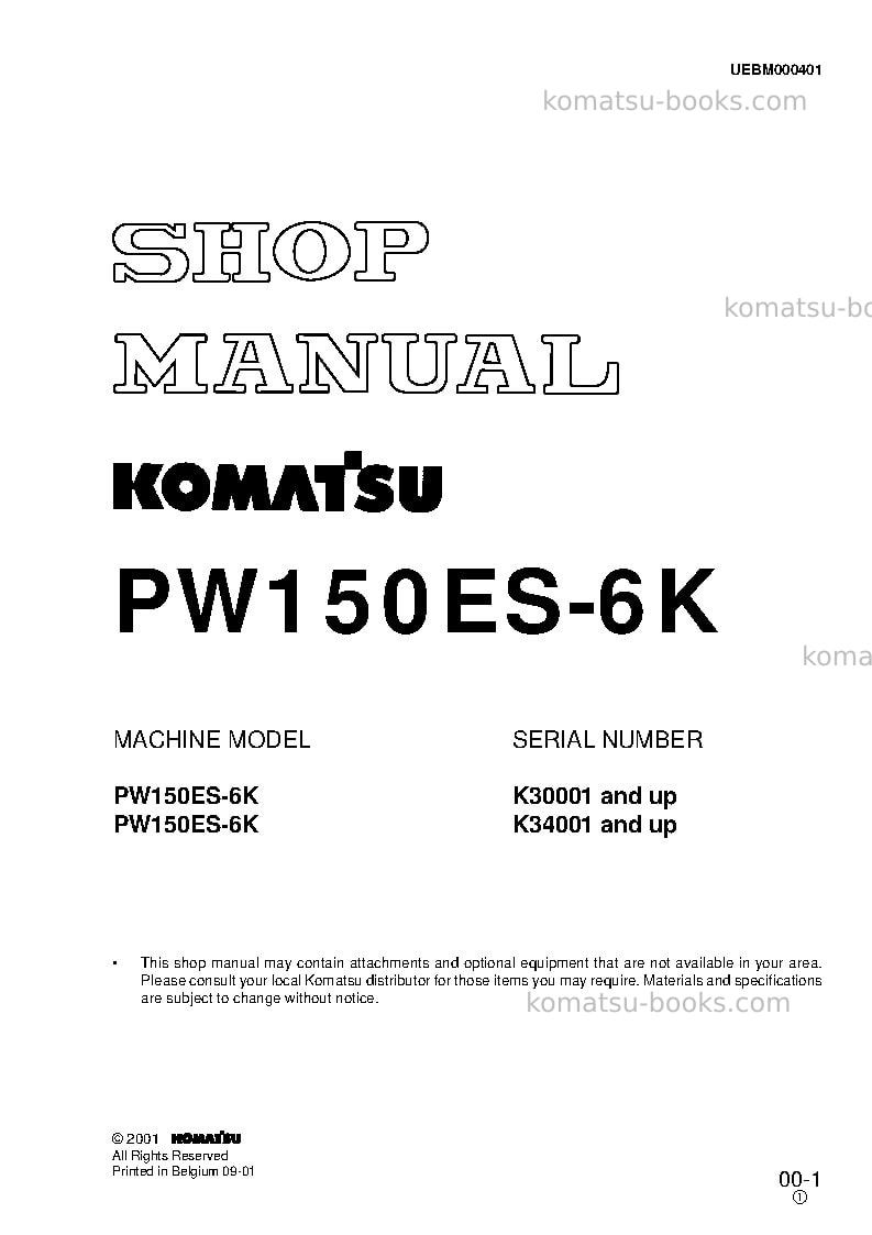 Komatsu pw150es-6gbr-k Repair & maintenance cover Komatsu pw150es-6gbr-k Repair & maintenance cover