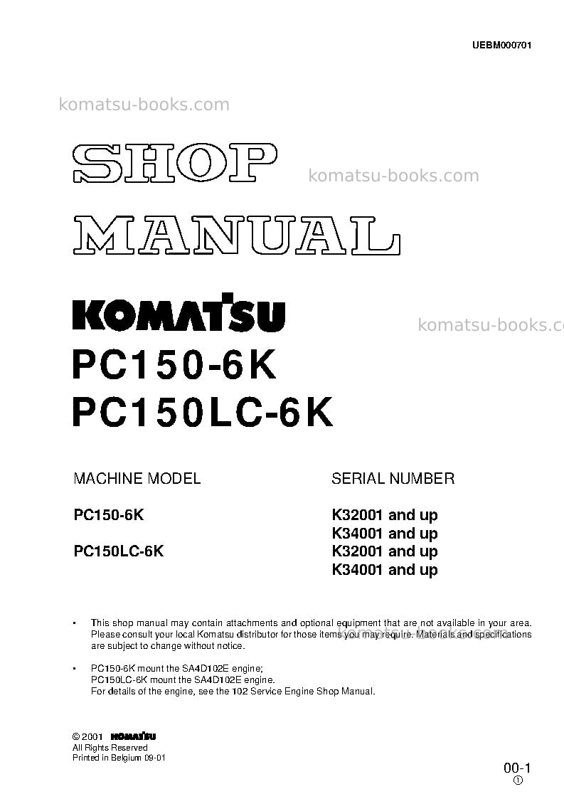 Komatsu pc150lc-6gbr-k Repair & maintenance cover Komatsu pc150lc-6gbr-k Repair & maintenance cover