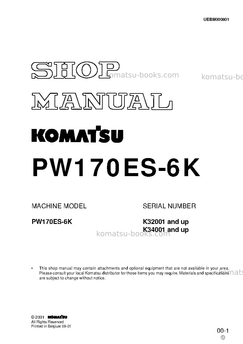 Komatsu pw170es-6gbr-k Repair & maintenance cover Komatsu pw170es-6gbr-k Repair & maintenance cover