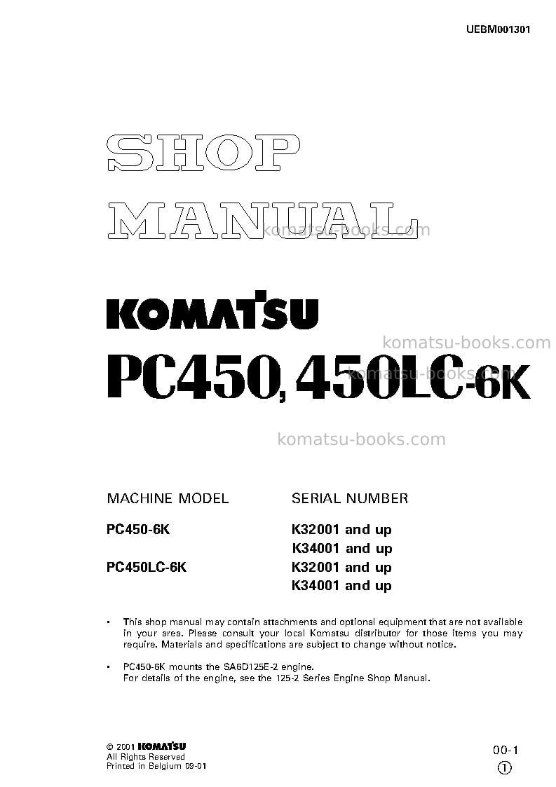 Komatsu pc450lc-6gbr-k Repair & maintenance cover Komatsu pc450lc-6gbr-k Repair & maintenance cover