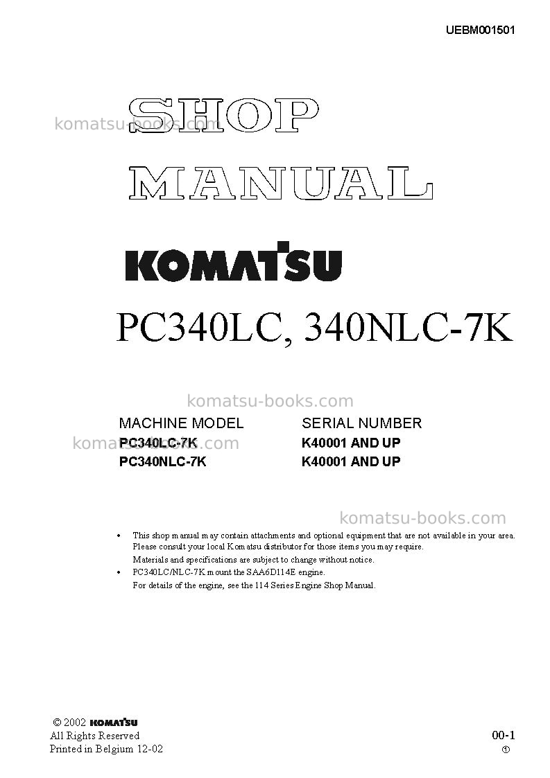 Komatsu pc340nlc-7gbr-k Repair & maintenance cover Komatsu pc340nlc-7gbr-k Repair & maintenance cover
