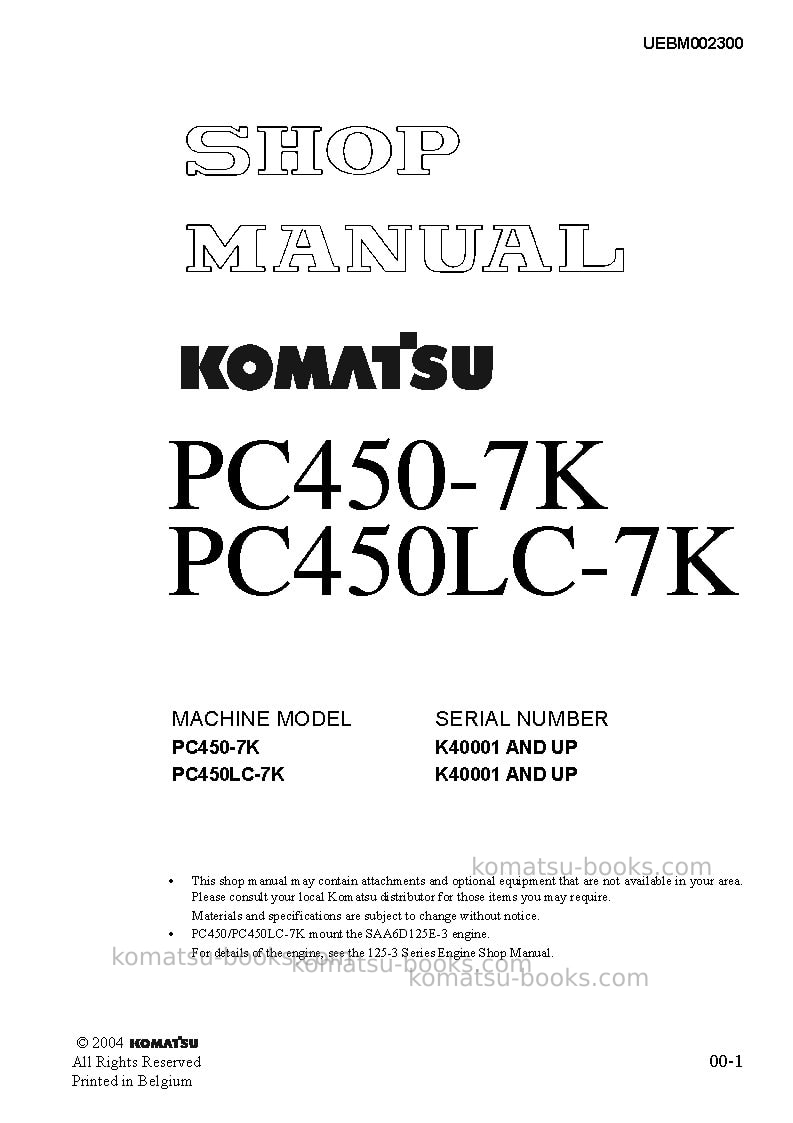 Komatsu pc450lc-7gbr-k Repair & maintenance cover