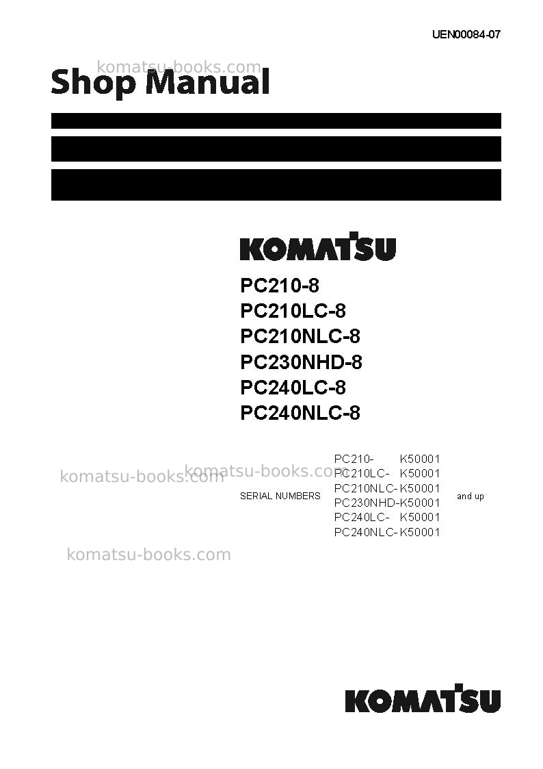 Komatsu pc210-8gbr Repair & maintenance cover Komatsu pc210-8gbr Repair & maintenance cover
