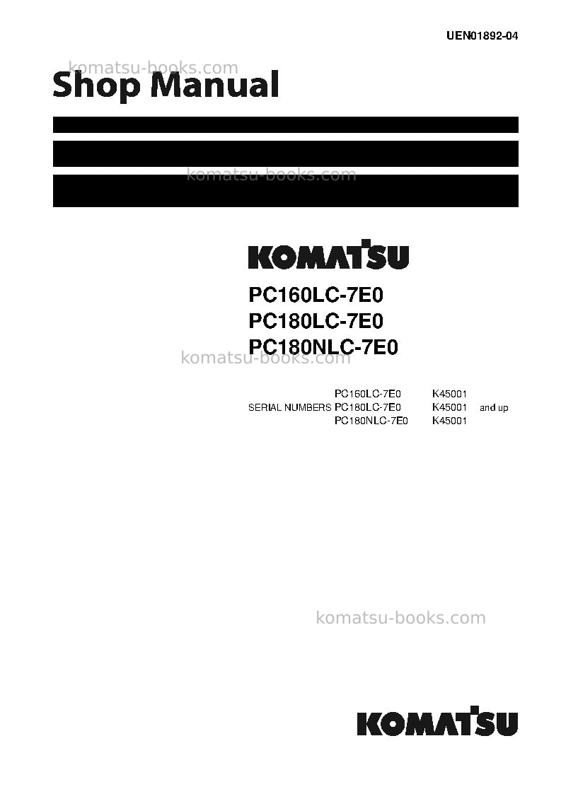 Komatsu pc160lc-7gbr-tier 3 Repair & maintenance cover Komatsu pc160lc-7gbr-tier 3 Repair & maintenance cover
