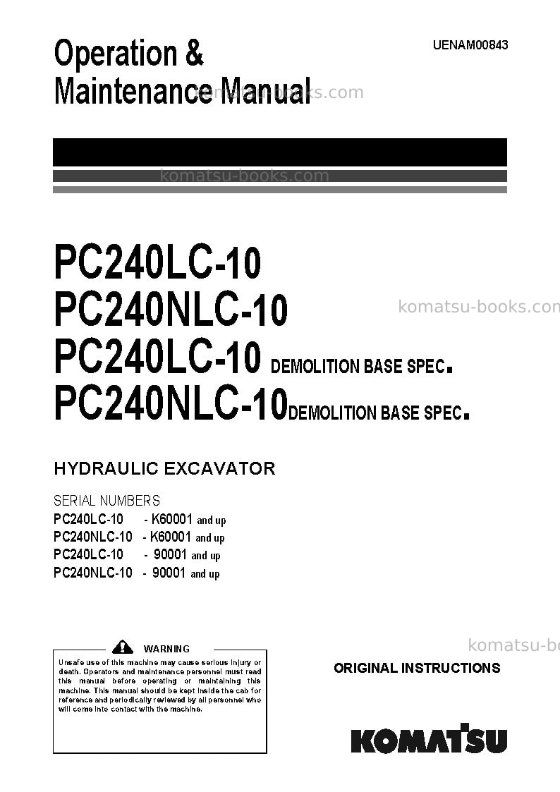 Komatsu pc240lc-10gbr Operation manual cover Komatsu pc240lc-10gbr Operation manual cover