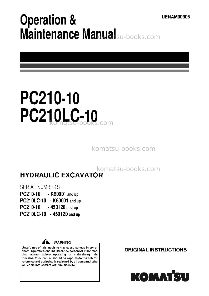 Komatsu pc210lc-10gbr Operation manual cover Komatsu pc210lc-10gbr Operation manual cover