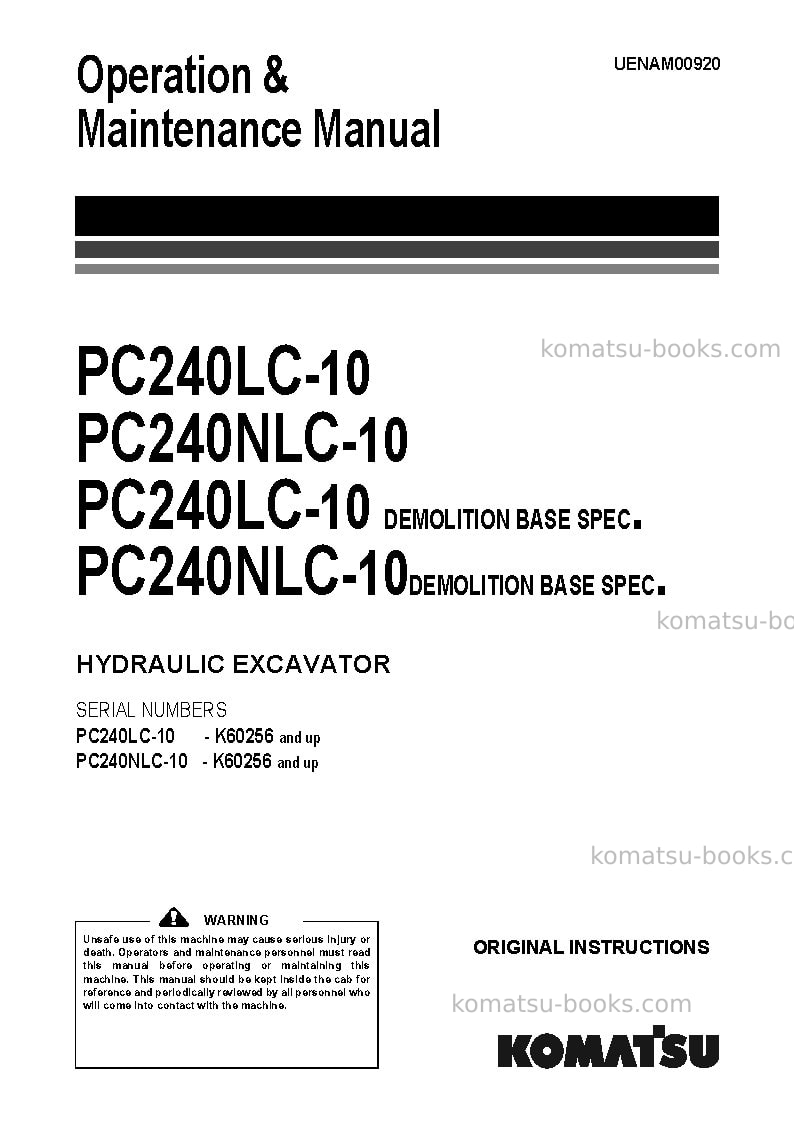 Komatsu pc240nlc-10gbr Operation manual cover Komatsu pc240nlc-10gbr Operation manual cover
