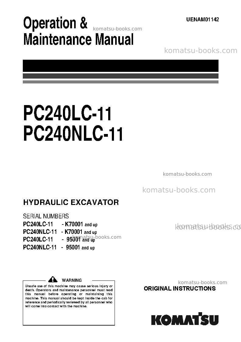 Komatsu pc240nlc-11gbr Operation manual cover Komatsu pc240nlc-11gbr Operation manual cover