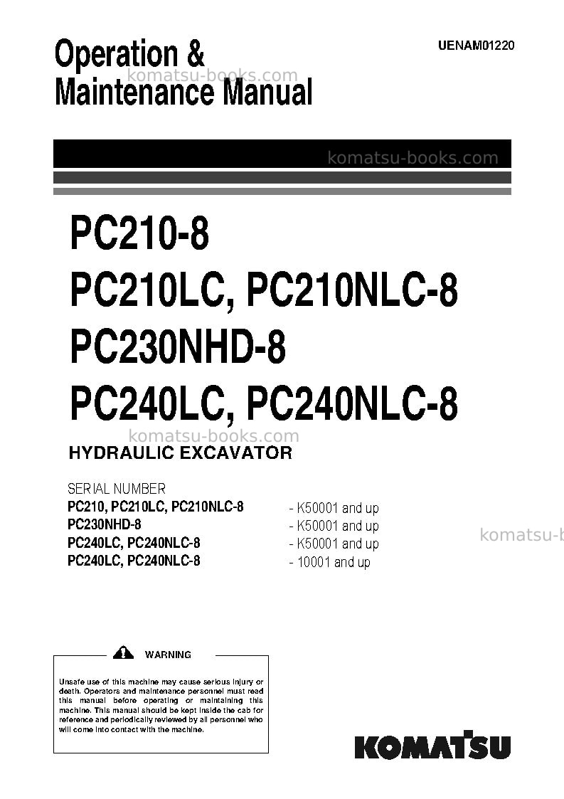 Komatsu pc210nlc-8gbr Operation manual cover Komatsu pc210nlc-8gbr Operation manual cover