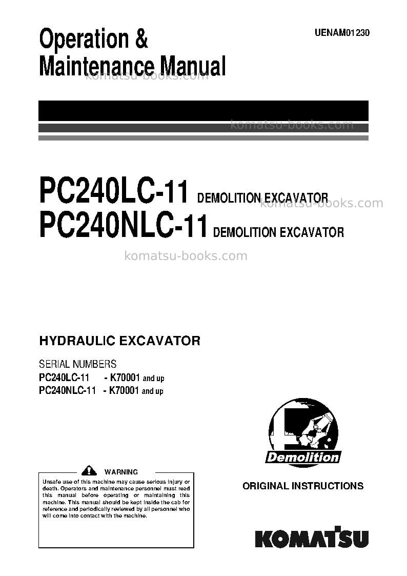 Komatsu pc240nlc-11gbr-demolition Operation manual cover Komatsu pc240nlc-11gbr-demolition Operation manual cover
