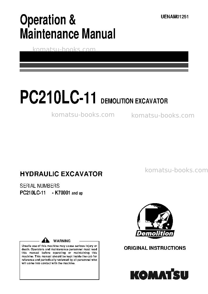 Komatsu pc210lc-11gbr-demolition Operation manual cover