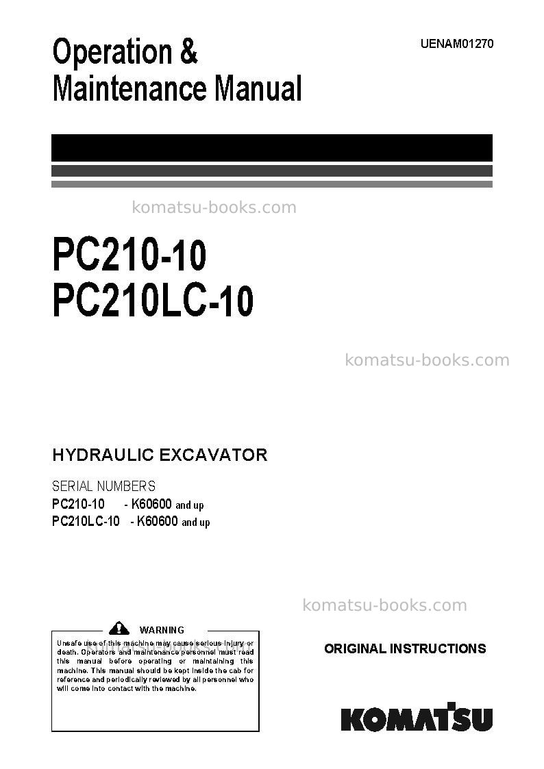 Komatsu pc210lc-10gbr Operation manual cover Komatsu pc210lc-10gbr Operation manual cover