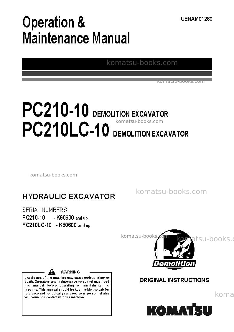 Komatsu pc210lc-10gbr-demolition Operation manual cover Komatsu pc210lc-10gbr-demolition Operation manual cover