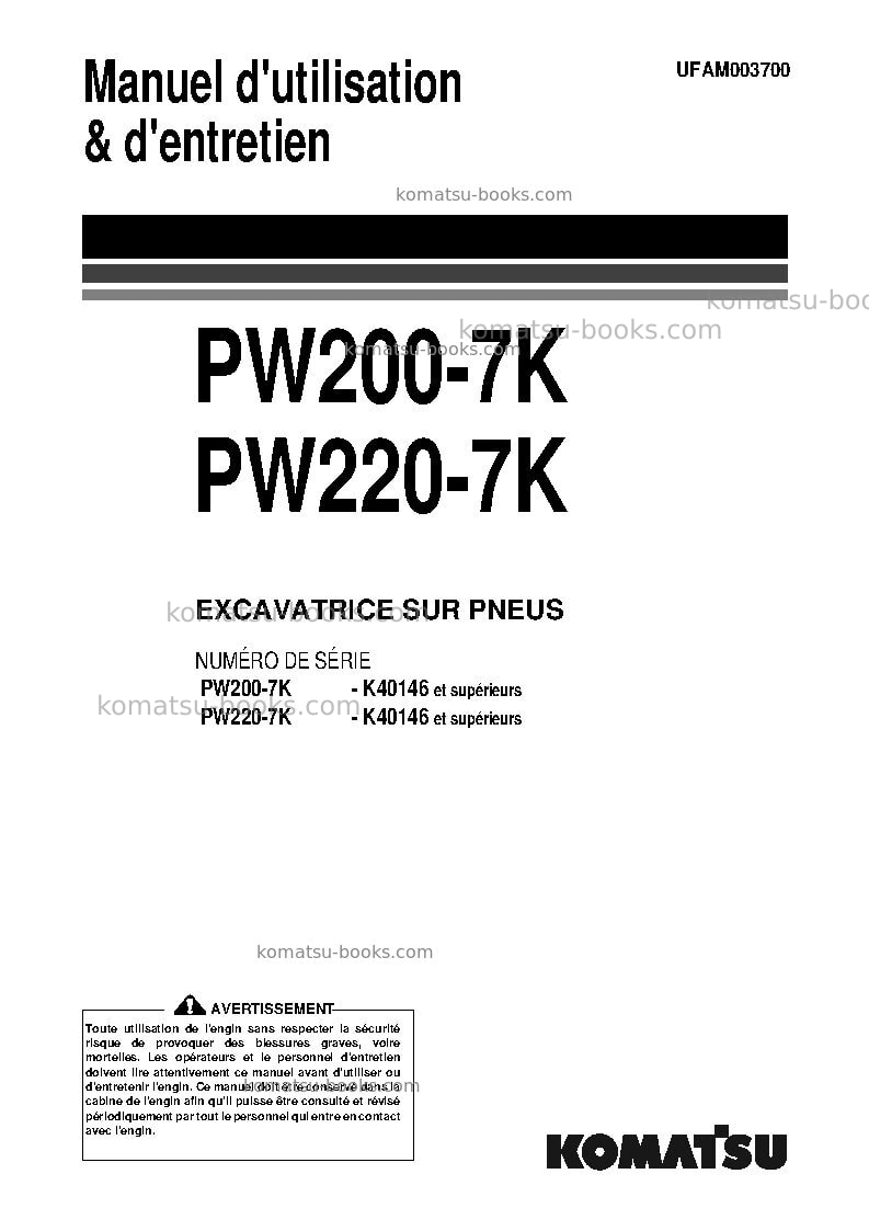 Komatsu pw220-7gbr-k Manuel d'utilisation couverture Komatsu pw220-7gbr-k Manuel d'utilisation couverture