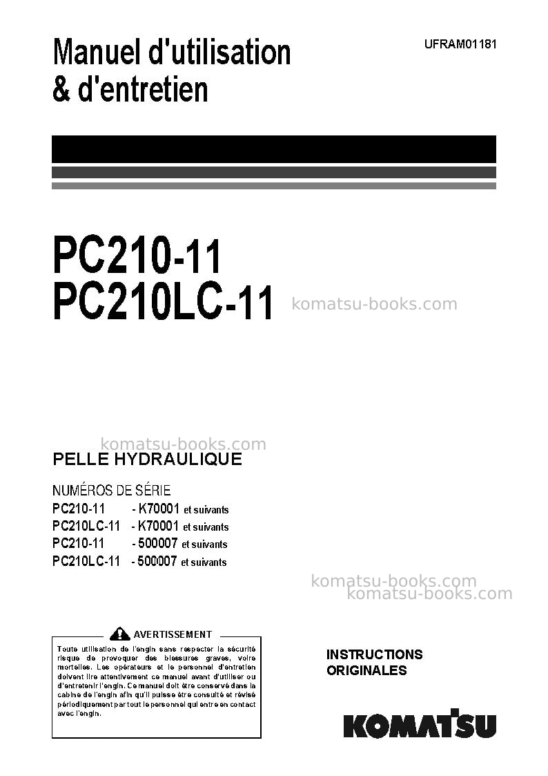 Komatsu pc210-11gbr Manuel d'utilisation couverture