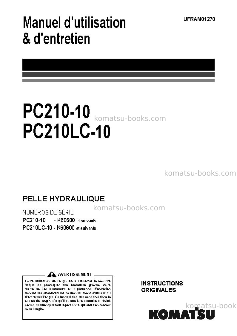 Komatsu pc210lc-10gbr Manuel d'utilisation couverture