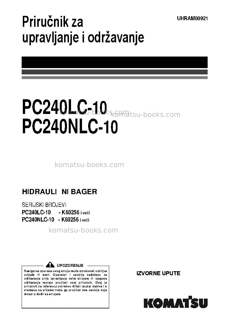 Komatsu pc240lc-10gbr Operation manual cover Komatsu pc240lc-10gbr Operation manual cover